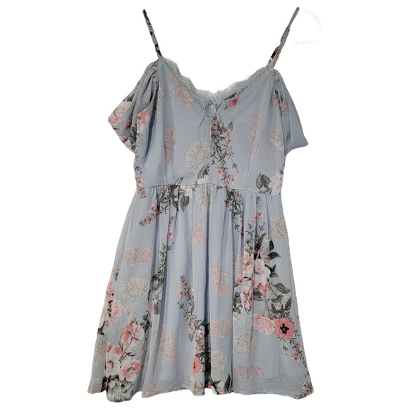 Lulu's Women's Back Zipper Off-Shoulder Floral Summer Dress Blue Size Small - Picture 4 of 9